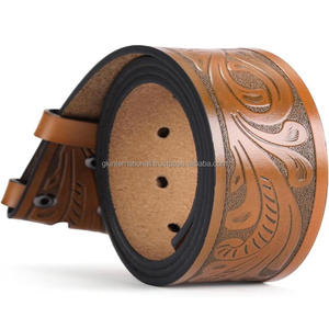 เข็มขัดหนังวัวเม็ดเต็มสำหรับผู้ชายเข็มขัดหนังแบบตะวันตกเข็มขัดหนังเครื่องมือลายนูนลายดอกไม้ออกแบบได้ตามต้องการ - Product Image 1