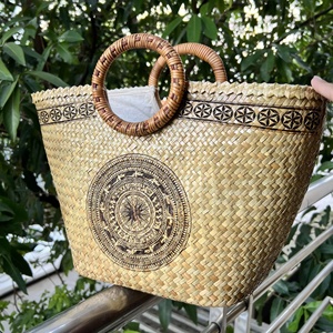Wholesale Handmade <b>Straw</b> <b>Bag</b> Sedge Grass Market Shopping Beach Travel Gift <b>Bag</b> OEM Bulk Packing - Product Image 4