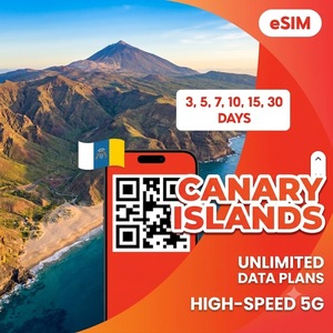 Forfait Internet illimité pour les îles Canaries, eSIM 3/5/7/10/15/30 jours, 4G/5G, code QR, livraison instantanée par e-mail - Product Image 1