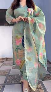 Conjunto de Kurta de Algodón Lilan con Diseño de Pavo Real y Bordado Kantha Hecho a Mano, Estilo Fiesta, Protección Solar, Sin Arrugas, Cuello en V, Manga Larga, Superventas - Product Image 3