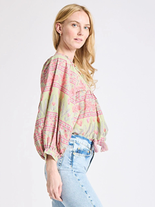 Blusa de Mujer Estilo Boho Vintage con Estampado Floral, 100% Algodón, Cuello en V, Manga Larga Abullonada, Informal de Verano, Ecológica, Transpirable y Ligera - Product Image 2