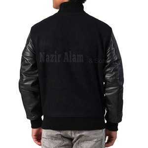 เสื้อแจ็คเก็ตเลตเตอร์แมนแขนหนังแท้สำหรับผู้ชาย ตัวเสื้อทำจากผ้าขนสัตว์ ชายเสื้อถัก สไตล์สตรีทแวร์สำหรับใส่ทุกวัน เสื้อแจ็คเก็ตเลตเตอร์แมนแขนหนังแท้สำหรับผู้ชาย - Product Image 4