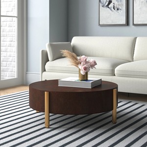 Modern Round Wood Coffee <b>Table</b> With <b>Gold</b> Metal Legs Living Room Furniture - Product Image 5