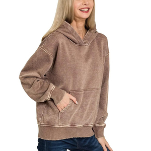 High Quality Custom Logo Heavyweight Cotton <b>Oversized</b> Hoodies Women <b>Vintage</b> Acid Wash Drop Shoulder Blank <b>Sweatshirt</b> - Product Image 1
