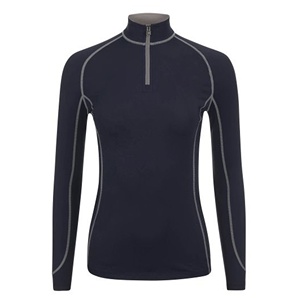 Chemises équestres demi-fermeture éclair à manches longues pour femmes fabriquées en usine couche de base d'équitation silicone/nylon spandex brillant pour chevaux - Product Image 1