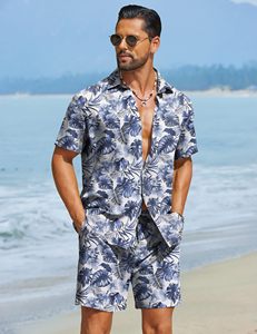Conjunto de Camisa de Manga Corta con Estampado de Hojas Tropicales y Pantalones Cortos a Juego para Hombre, Estilo Casual de Verano para Vacaciones, Conjunto de Dos Piezas Colorido - Product Image 3