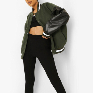 Veste universitaire bicolore marron et blanc, col rabattu, fermeture éclair, coupe classique, tenue décontractée pour l'automne - Product Image 5