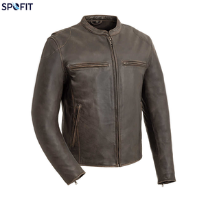 Veste de moto en cuir noir pour homme SPOFIT, manches longues, coupe-vent, toutes saisons, vêtements de course - Product Image 2