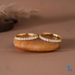 14K Yellow <b>Gold</b> Round Lab Grown Diamond Half Eternity Bridal <b>Set</b> Matching Wedding Bands Stackable Anniversary <b>Rings</b> For Women - Product Image 1