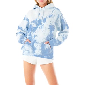 Sudadera con capucha extragrande personalizada para mujer, azul tie-dye con nubes, de algodón French Terry, con bolsillo canguro, al por mayor OEM - Product Image 1