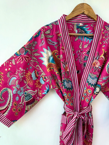 Bata Kimono de Algodón Suave con Estampado de Bloques y Dibujos Animados Naaz Textile para Mujer, Camisón de Verano Hecho a Mano ODM con Cuello en V y Cintura Elástica - Product Image 5