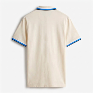 Camisas Polo para Hombre en Color Crema Beige con Logotipo Personalizado, Cuello con Ribete en Contraste, Puños a Rayas, Estilo Casual Elegante, Camisa Polo para Golf y Tenis - Product Image 2