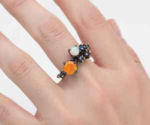 Nature Inspired Branch Elegant Wedding Ring <b>Crafted</b> with Sterling Silver Rainbow Moonstone for Organic Beauty Timeless Appeal - Product Image 2