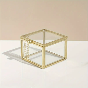 <b>Large</b> Square Glass Luxury Jewelry <b>Box</b> Enamel Butterfly Design Pink/Purple Silver Metal Edging Magnetic Closure Durable Portable - Product Image 5