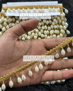 Encaje de perlas premium con cuentas en forma de gota para decoración de sarees, lehengas y vestidos de novia, y muchos más para decoración. - Product Image 5