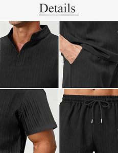 Conjunto de Camiseta y Pantalones Cortos de Invierno para Hombre, 100% Algodón, Transpirable, Peso Medio, con Pedrería, Estilo Casual - Product Image 6