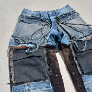 Custom Street Style Washed Denim Jeans <b>Pants</b> for Men Stonewashed Baggy Regular Fit Fashion Casual Jeans Factory Price - Product Image 2