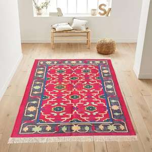 Tapis Dhurrie durables tissés à la main dans un design classique à tissage plat Tapis Kilim parfait Espaces de vie et de chambre à coucher - Product Image 1