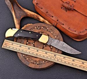 Cuchillo Plegable de Acero de Damasco de Grado Industrial Nordic Forge, Mango de Resina Negra, Empuñadura de Latón, Funda, Cuchillo de Caza EDC de Bolsillo - Product Image 5