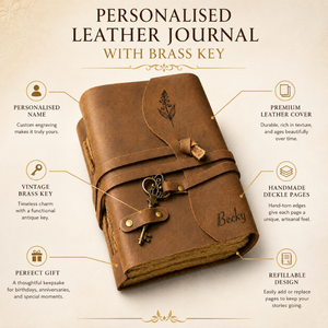 Luxury A5 Rustic Genuine Leather Hardcover <b>Journal</b> Brass Key Lock | Handmade Vintage Deckle Edge Paper Diary Antique <b>Writing</b> - Product Image 3