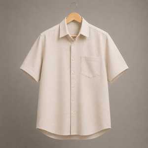 Chemise à manches courtes en lin et coton pour homme, style décontracté |   Chemise d'été unie coupe classique avec poche poitrine |   Vente en gros OEM/ODM XL - Product Image 4