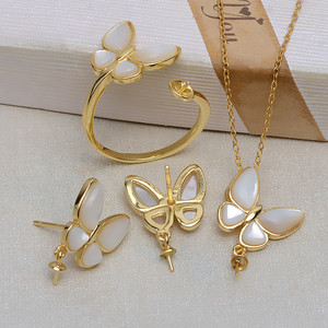 Ensemble de pendentifs et bagues en argent S925 fait main avec coquillage papillon et perle de 8 à 13 mm, accessoires de bijouterie fine DIY, article 3992 - Product Image 1