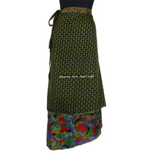 Falda Cruzada Reversible de Dos Capas, Estilo Sari Vintage, 100% Seda, Talla Grande, para Mujer - Product Image 2
