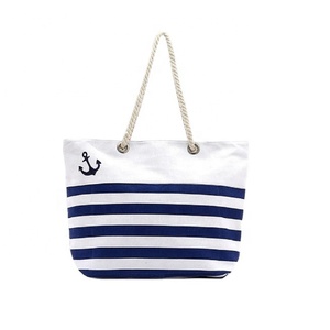 Precio al por mayor personalizado 12oz Anchor Print Eco-Friendly Canvas Shopping Bag Serigrafía en Blanco Azul Fabricante Exportador - Product Image 1