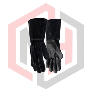 ถุงมือเชื่อมหนังแท้แบบแยกส่วน ทนทาน สีดำ สำหรับเชื่อม Tig Mig Stick ป้องกันไฟฟ้าสถิต ป้องกันการฉีกขาด ไม่มีซิลิโคน ไม่มีแป้ง ขนาด 16 นิ้ว ข้อมือถัก - Product Image 3