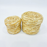 Panier à fruits en paille naturelle fait à la main, écologique, tendance, rond en paille naturelle fait à la main avec couvercle, panier cadeau