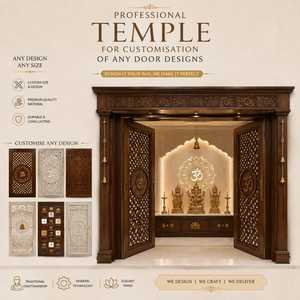 Puerta de Templo Moderna de Madera Personalizada, Hecha a Mano, Entrada de Mandir con Intrincados Grabados Florales, Rejilla Jali, Motivo Om, Loto, para Interiores - Product Image 3