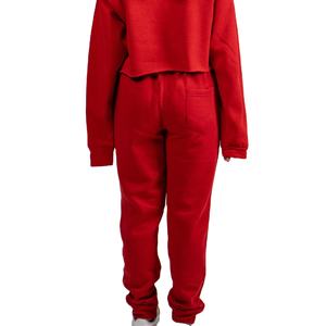 Ensemble de survêtement pour femmes en vente chaude, crop top, survêtement en coton pour femmes, logo personnalisé, survêtement teint uni pour femmes - Product Image 4