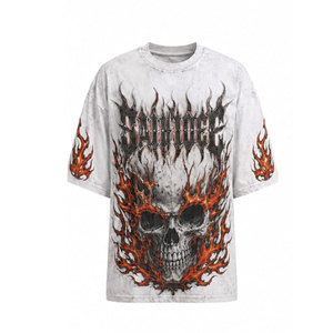 Men's Gothic <b>Flame</b> Skull Print Short Sleeve O-Neck T-<b>Shirt</b> Oversized Fit Jersey Cotton Regular Length Patterned Design - Product Image 2