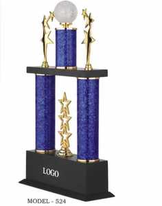 Trophée Thème Étoile avec Colonnes Bleues et Étoiles Dorées pour Sports et Jeux, Gravure, Design Durable avec Base en Bois Noir - Product Image 6