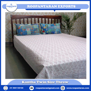<b>Indian</b> Hand Block Printed Cotton Kantha Twin Quilt <b>Throw</b> 150x220 cm Hand Embroidered Handmade Bedspread Boho Home Decor Supplier - Product Image 2