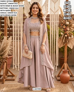 Conjunto de Mujer Tradicional de Georgette Bordado Bandhani/Bhandhani Esmeralda Noor, de Secado Rápido, Largo hasta el Suelo, para Boda, Fiesta o Uso Casual - Product Image 4