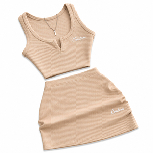 Conjunto de Top Corto y Minifalda Acanalado para Mujer al por Mayor, Conjunto de Dos Piezas Personalizado, Ropa Casual Bordada para Primavera/Verano - Product Image 3