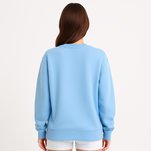 Sweat-shirt tendance oversize en molleton de coton bleu clair pour femme, pull personnalisé avec logo, sweat-shirt à manches longues décontracté - Product Image 2