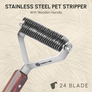 Flamia & Jabz Dog Grooming <b>Brush</b> Wooden Handle Stainless Steel 24 Blades <b>Pet</b> Hair Removal Tool - Product Image 4
