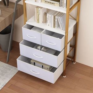 Libreria 60*35*174cm con Telaio Dorato, 6 Ripiani e 3 Cassetti, in Truciolato con Struttura in Ferro e Tessuto Non Tessuto - Product Image 5