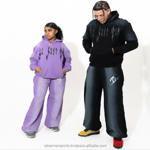 Conjuntos Deportivos de Invierno para Hombre, 100% Algodón Grueso, Estilo Vintage Desgastado con Bordado y Parches, Lavado Ácido, Cierre de Cremallera, Fabricante Personalizado con MOQ - Product Image 1