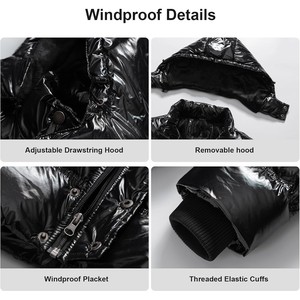 Men's Black Hooded Puffer Jacket With <b>Fur</b> <b>Trim</b> Windproof Zipper Closure Casual Winter Down Filled Regular Fit Solid Color OEM - Product Image 4