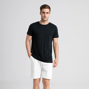 <b>Slim</b> Fit 100% Wool Men's T-Shirts Black Color 150GSM Crew Neck Adult Summer Fashion Front Logo Quick Dry Formal Wear - Product Image 3