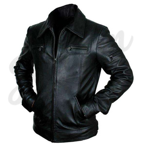 Chaqueta de cuero negra para hombre, estilo clásico, motero, fabricante OEM ODM, chaqueta de cuero para motocicleta con cremallera, estilo casual urbano. - Product Image 3
