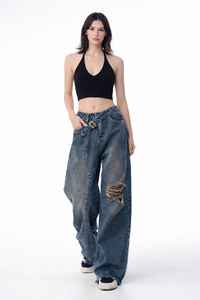 กางเกงยีนส์ทรงหลวมสำหรับผู้หญิง KINGSA รุ่น DK2230-สไตล์ทันสมัย เหมาะสำหรับทุกฤดูกาล ใส่ได้ในโอกาสสบายๆ - Product Image 4