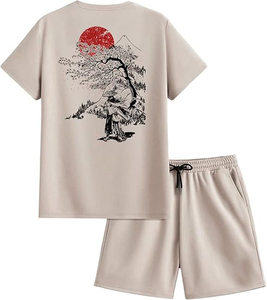 Nouvel ensemble d'été en molleton français pour homme : T-shirt à manches courtes et short, ensemble uni de marque, deux pièces - Product Image 1