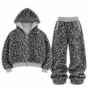 Ensemble sweat à capuche zippé et pantalon de survêtement gris réversible double face unisexe, personnalisable avec logo imprimé, hiver, coupe oversize, 100 % coton - Product Image 2