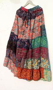 Wholesale Bohemian Tiered <b>Patchwork</b> <b>Skirts</b> Saree Silk Breathable Ankle-Length Colorful Fairy Core Exotic Long Floaty Stripped - Product Image 5