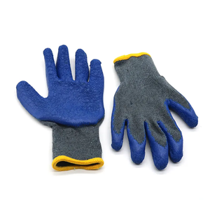 Coated Work <b>Gloves</b> Full Textured Anti-Slip <b>Knit</b> Wrist General Purpose Safety <b>Gloves</b> Blue Gray Yellow Trim - Product Image 4