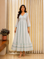 Robe longue en coton écologique vert menthe pour femme, imprimé bohème, teinte unie, manches longues, élégante, pour soirée, tenue de vacances, boutique